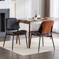 Mid-Century Modern Dining Chairs Set of 2 – Faux Leather Upholstered Seat with Walnut Bentwood Back & Metal Legs (Adjustable Feet)