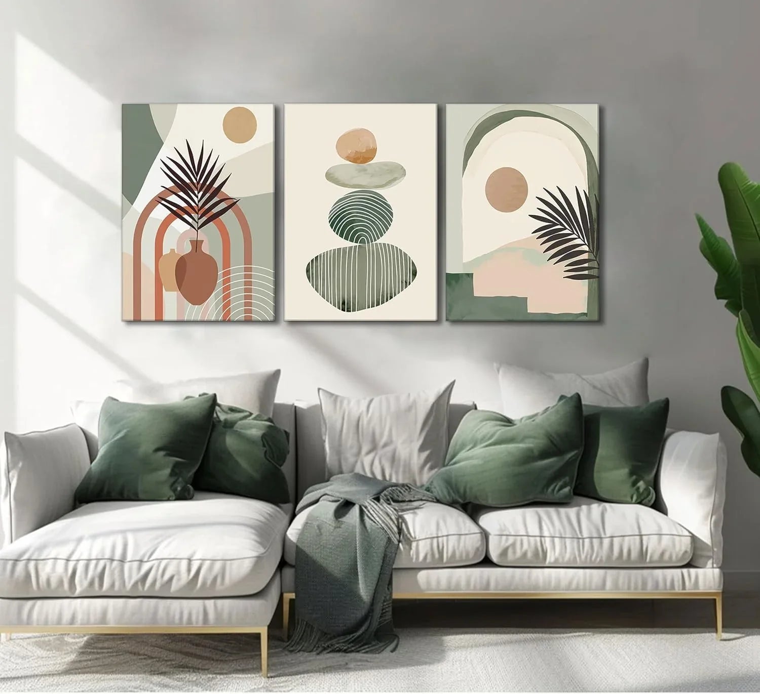 3-Piece Boho Canvas Wall Art Set – Framed 12x16” Minimalist Botanical & Abstract Decor (Ready to Hang)