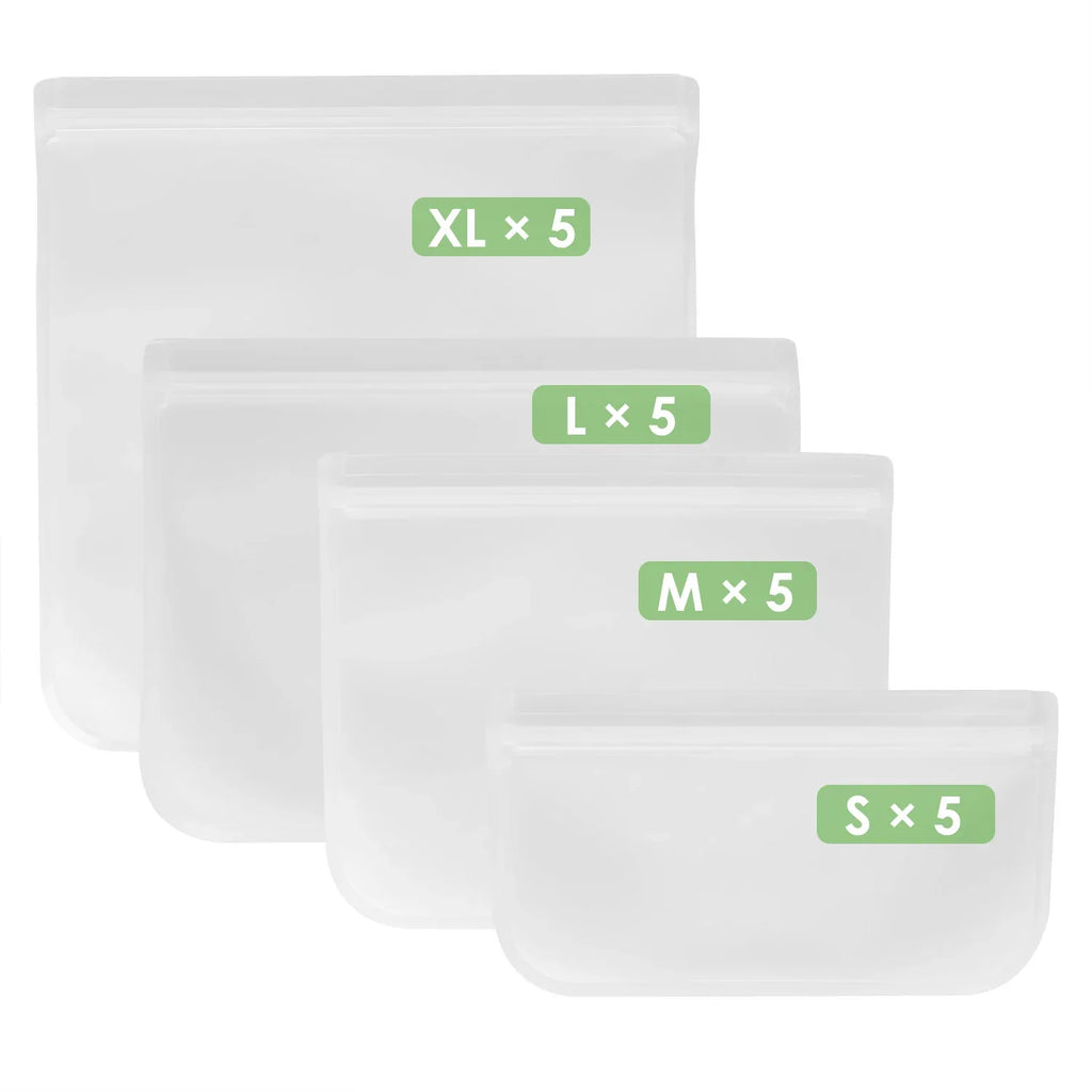 20-Piece Reusable Food Storage Bags Set – Leakproof, BPA-Free Sandwich, Snack, Quart & Gallon Bags – Freezer & Lunch Safe