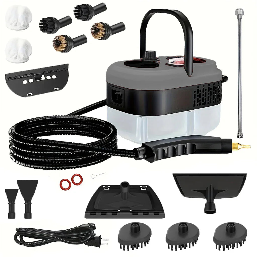2500W High-Pressure Handheld Steam Cleaner – 1.2L Tank, 12 Attachments, Portable Multi-Surface Steamer for Home & Car