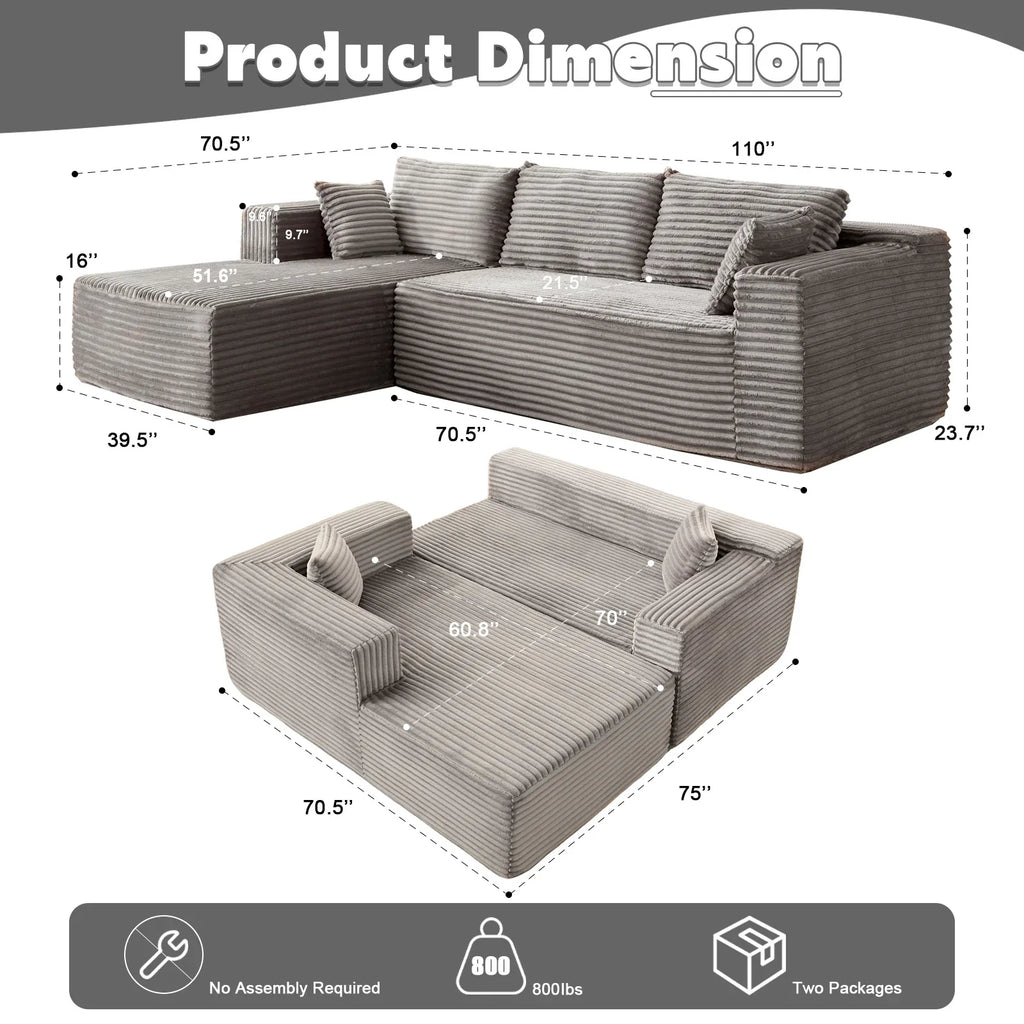 Modern Modular Sectional Sofa with Chaise – Deep Seat L-Shape Couch for Living Room & Bedroom