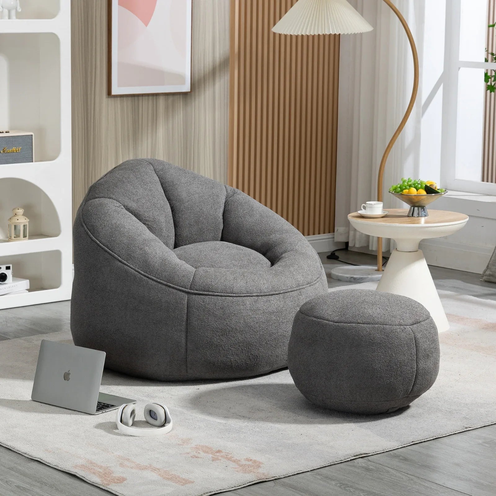 Bean Bag Sofa Chair with High-Pressure Foam & Padded Foam Footrest – Ultra-Comfort Lounger for Living Room, Bedroom & Lounge