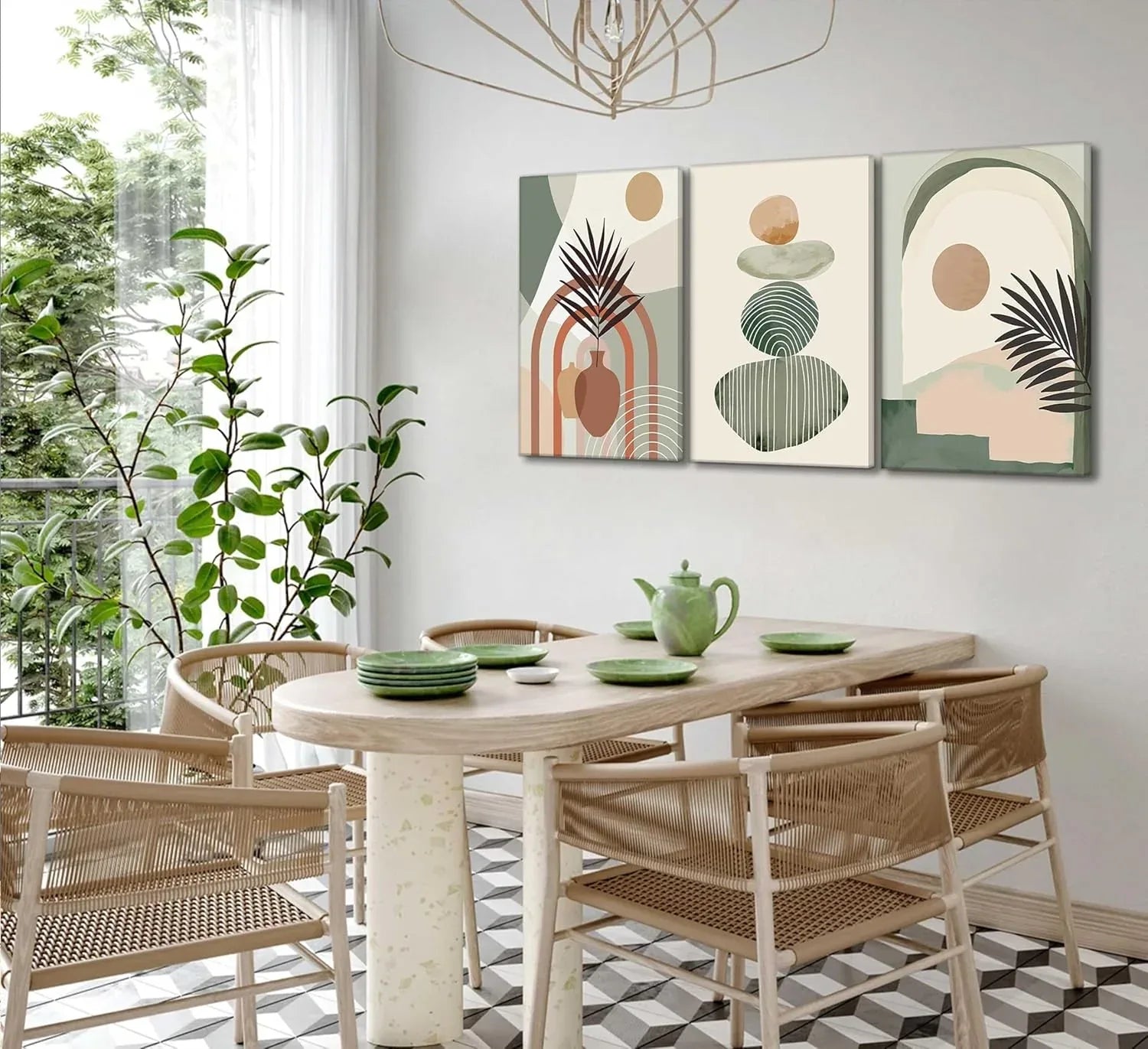 3-Piece Boho Canvas Wall Art Set – Framed 12x16” Minimalist Botanical & Abstract Decor (Ready to Hang)