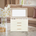 Top Visible White Storage Cabinet with 2 Drawers & Pink Velvet Jewelry Box – Home Organization & Jewelry Storage