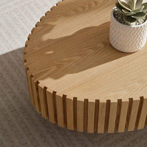 Modern Handmade Drum Coffee Table – Luxury Round Wooden Center Table for Living Room Decor