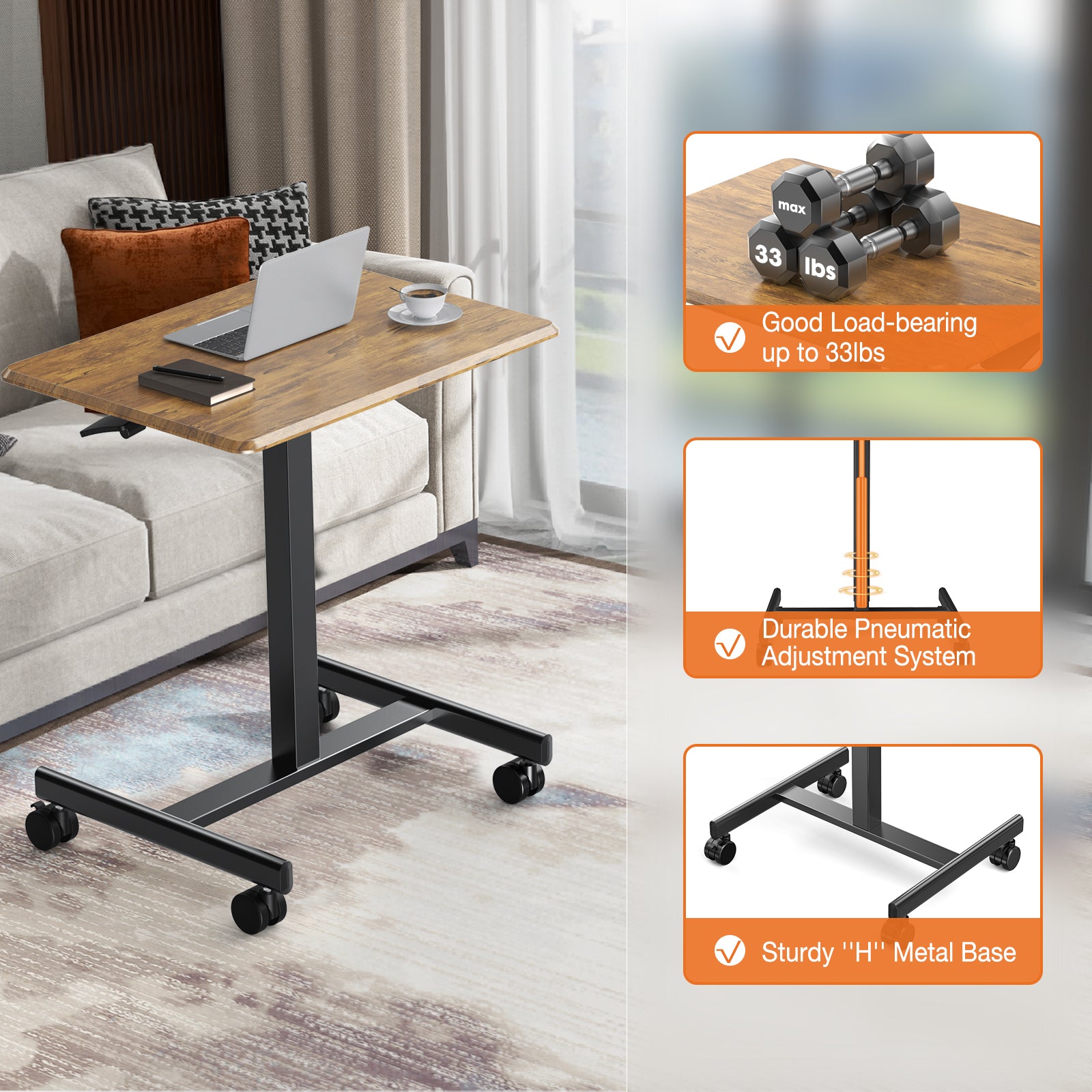 Adjustable Rolling Desk Computer table