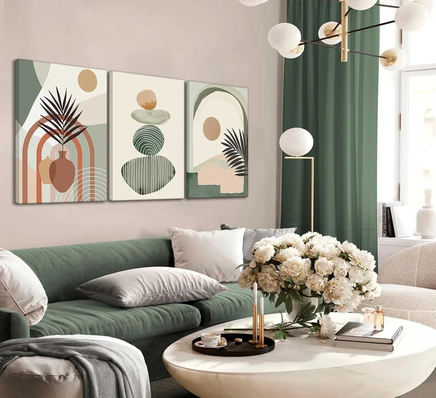 3-Piece Boho Canvas Wall Art Set – Framed 12x16” Minimalist Botanical & Abstract Decor (Ready to Hang)