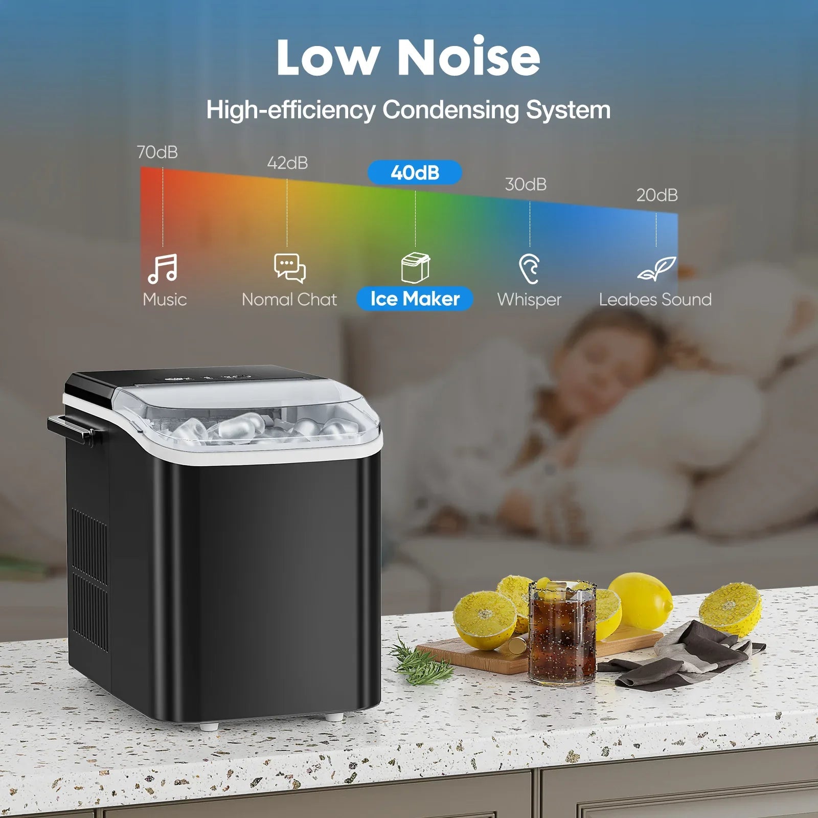 Portable Countertop Ice Maker – Fast Ice Machine, 26 lbs/Day, Compact & Self-Cleaning with Scoop & Basket