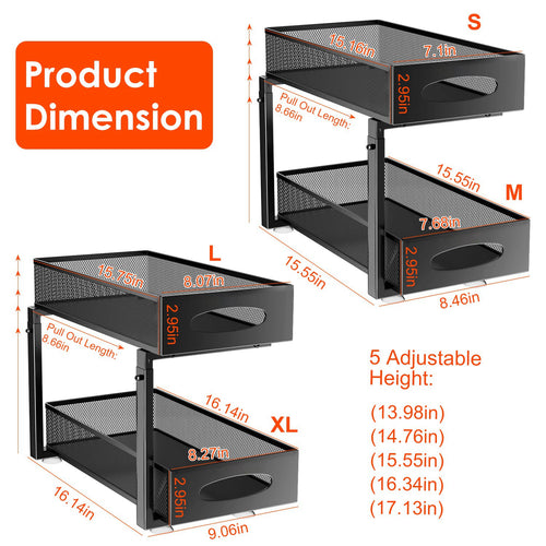 2-Tier Pull-Out Under-Sink Organizer – Adjustable Sliding Storage Rack with 5 Mesh Baskets for Kitchen, Bathroom & Office