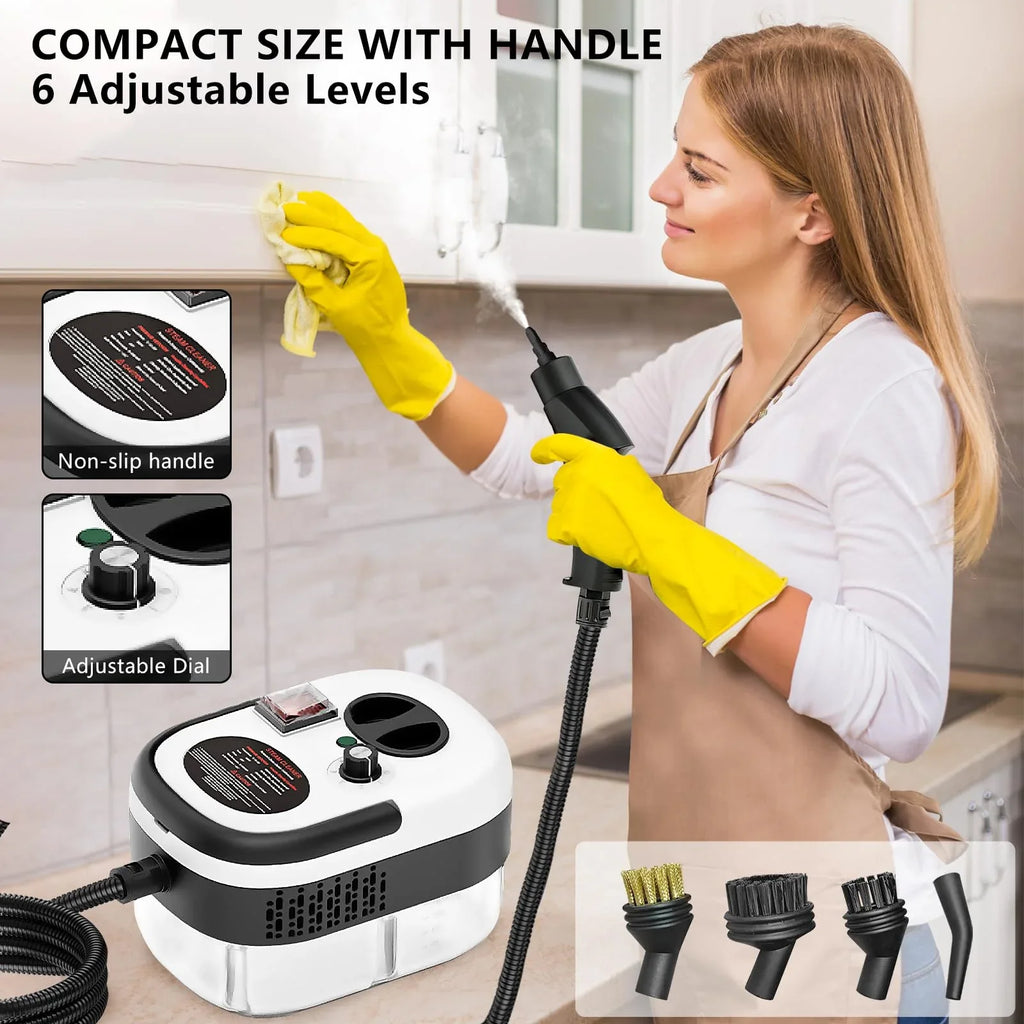 2500W High-Pressure Handheld Steam Cleaner – 1.2L Tank, 12 Attachments, Portable Multi-Surface Steamer for Home & Car