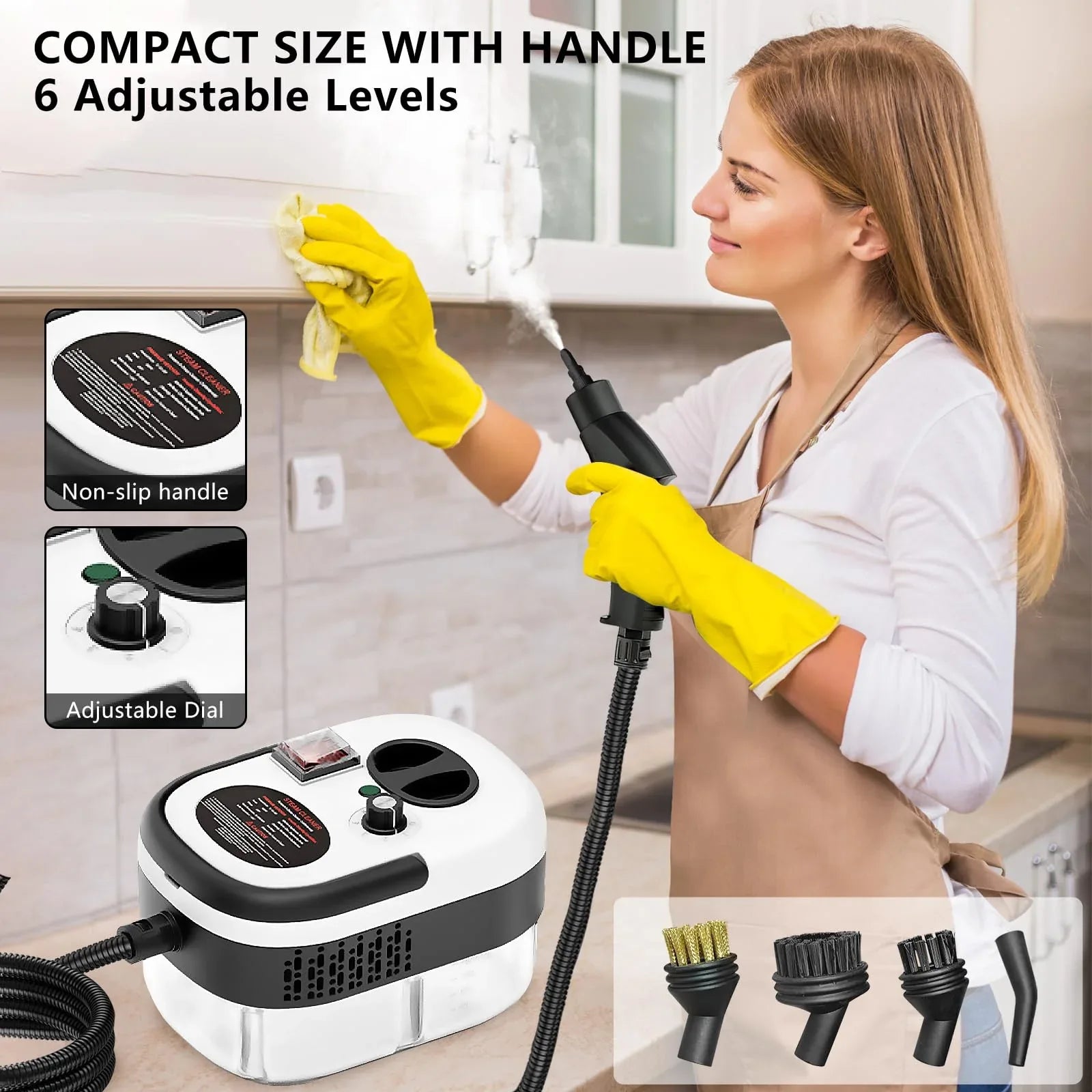 2500W High-Pressure Handheld Steam Cleaner – 1.2L Tank, 12 Attachments, Portable Multi-Surface Steamer for Home & Car