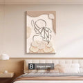 Cream Style Abstract Line Canvas Wall Art – Minimalist Character Mural Boho Modern Home Décor