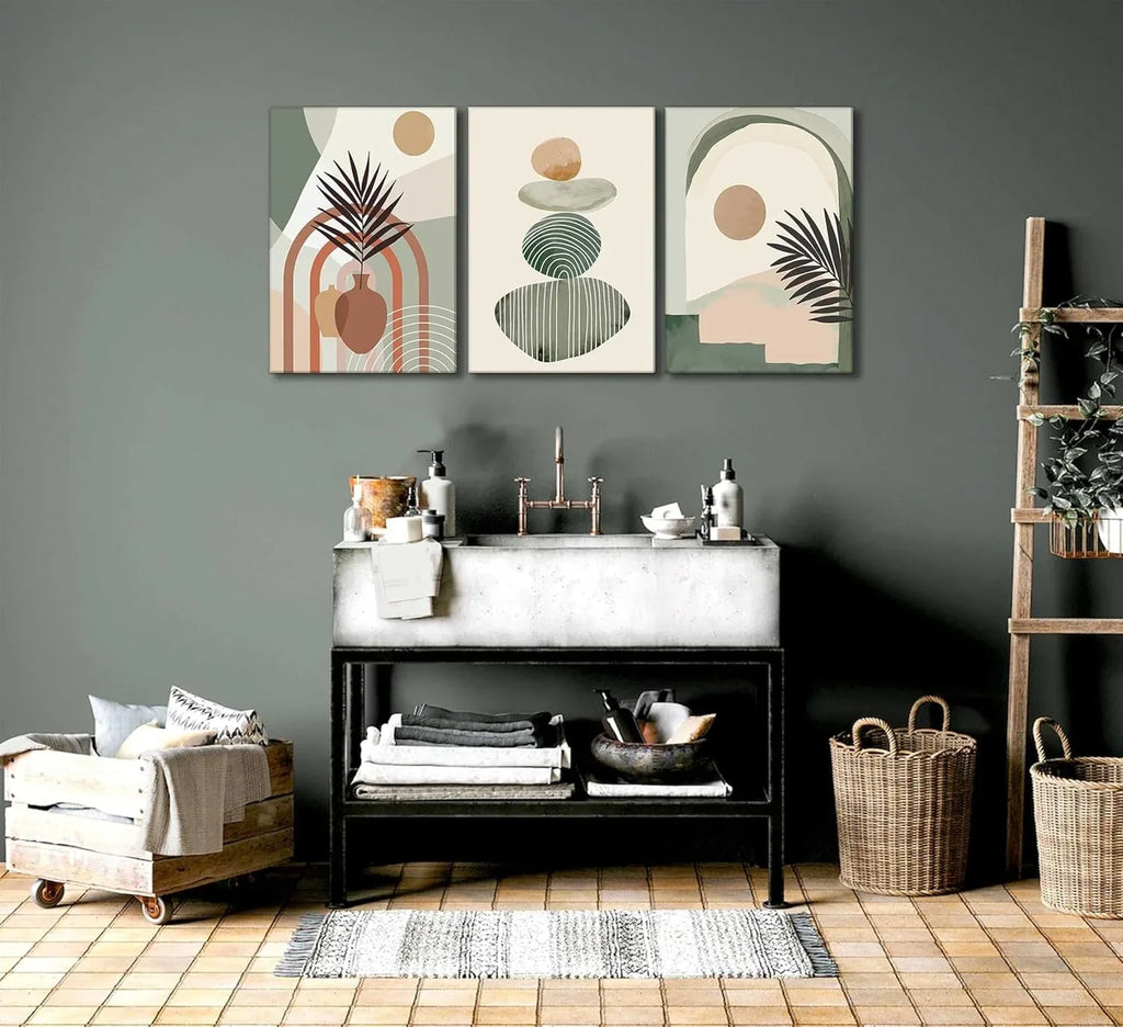 3-Piece Boho Canvas Wall Art Set – Framed 12x16” Minimalist Botanical & Abstract Decor (Ready to Hang)