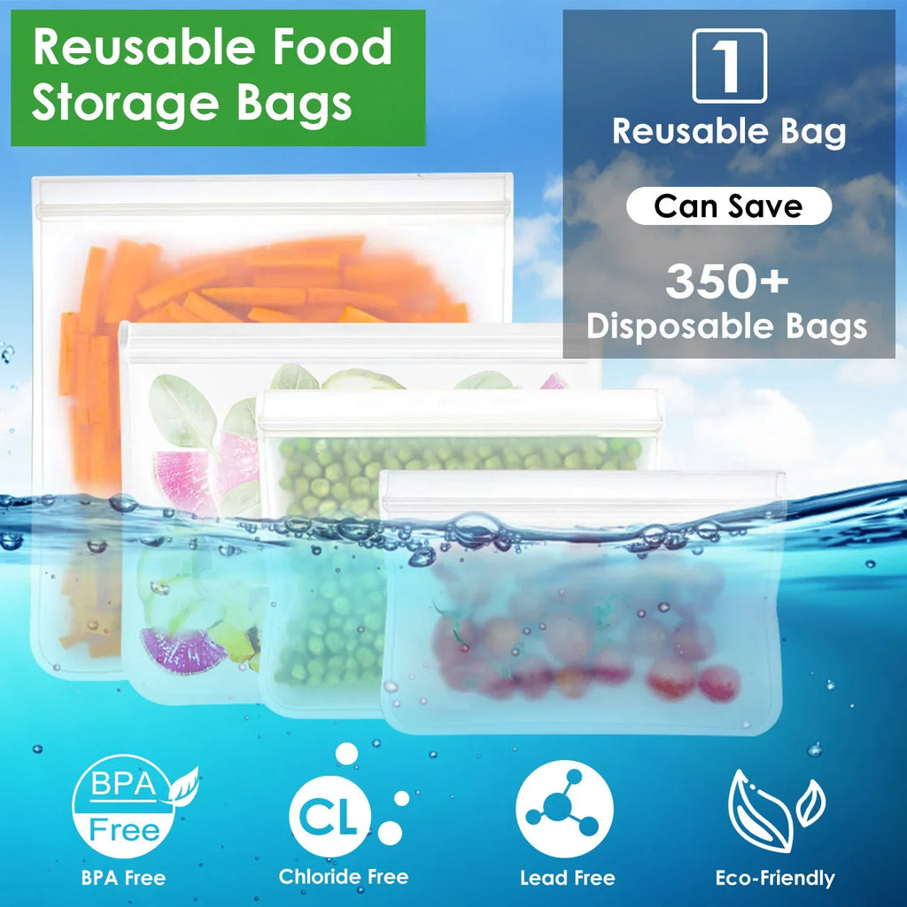 20-Piece Reusable Food Storage Bags Set – Leakproof, BPA-Free Sandwich, Snack, Quart & Gallon Bags – Freezer & Lunch Safe