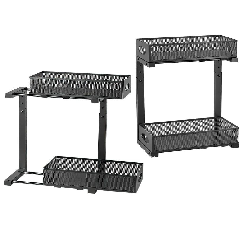 2-Tier Pull-Out Under-Sink Organizer – Adjustable Sliding Storage Rack with 5 Mesh Baskets for Kitchen, Bathroom & Office