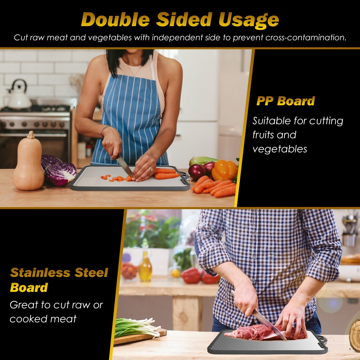2Pcs Double Sided Cutting Board Stainless Steel