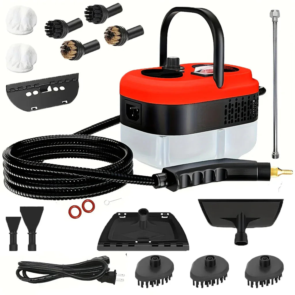 2500W High-Pressure Handheld Steam Cleaner – 1.2L Tank, 12 Attachments, Portable Multi-Surface Steamer for Home & Car