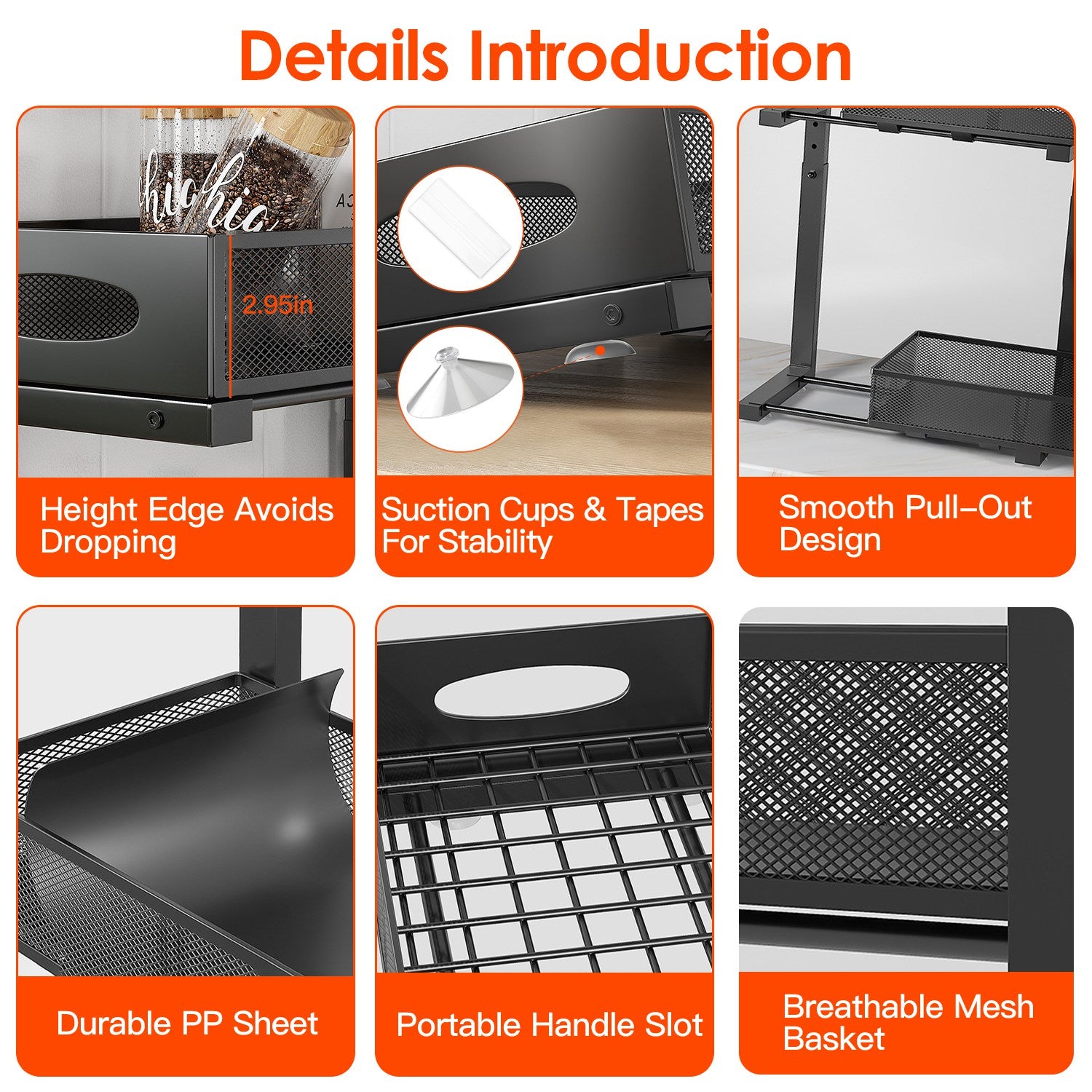 2-Tier Pull-Out Under-Sink Organizer – Adjustable Sliding Storage Rack with 5 Mesh Baskets for Kitchen, Bathroom & Office