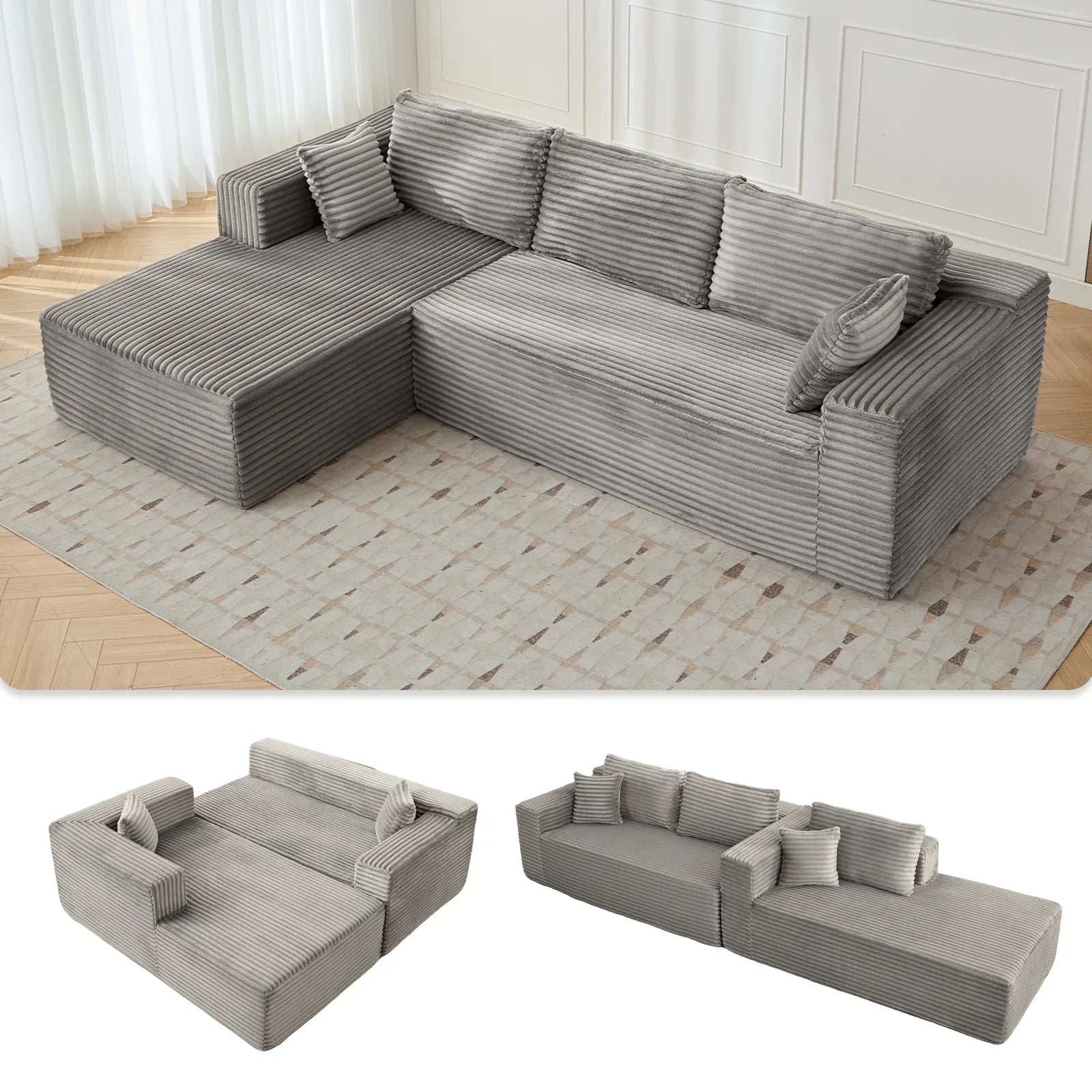 Modern Modular Sectional Sofa with Chaise – Deep Seat L-Shape Couch for Living Room & Bedroom