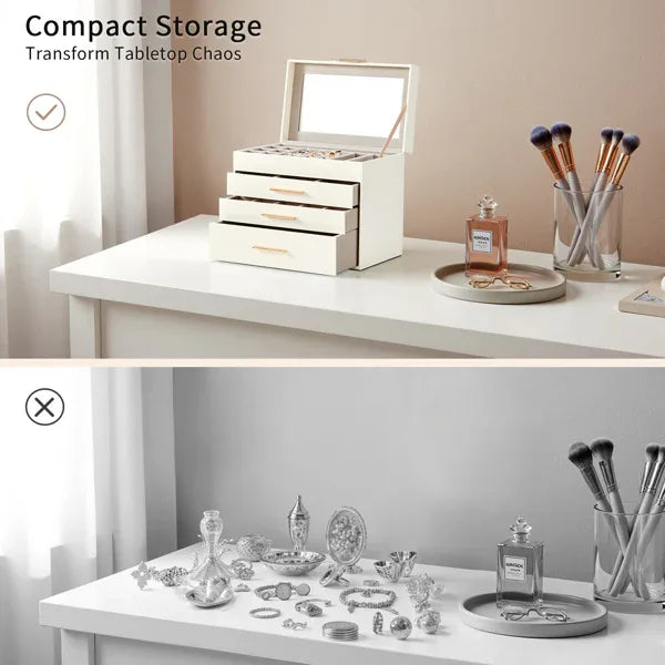 Top Visible White Storage Cabinet with 2 Drawers & Pink Velvet Jewelry Box – Home Organization & Jewelry Storage