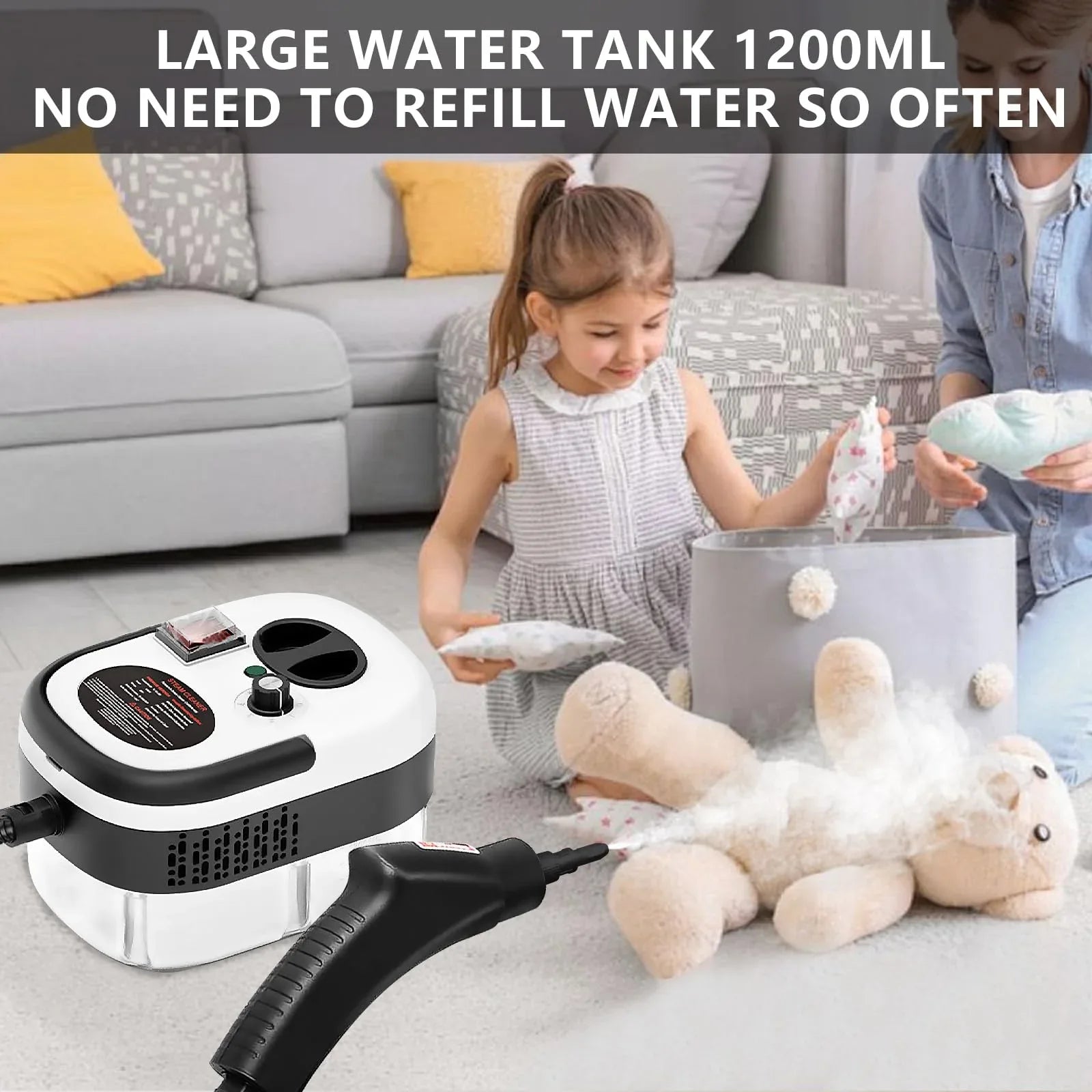 2500W High-Pressure Handheld Steam Cleaner – 1.2L Tank, 12 Attachments, Portable Multi-Surface Steamer for Home & Car