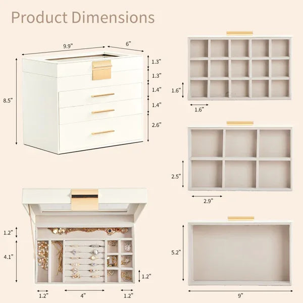 Top Visible White Storage Cabinet with 2 Drawers & Pink Velvet Jewelry Box – Home Organization & Jewelry Storage