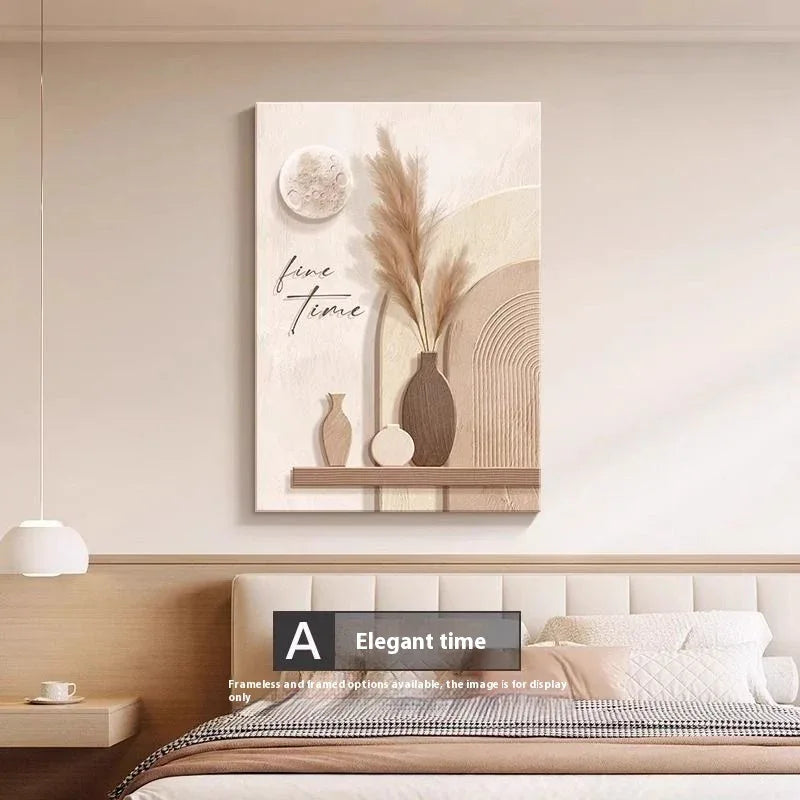 Cream Style Abstract Line Canvas Wall Art – Minimalist Character Mural Boho Modern Home Décor