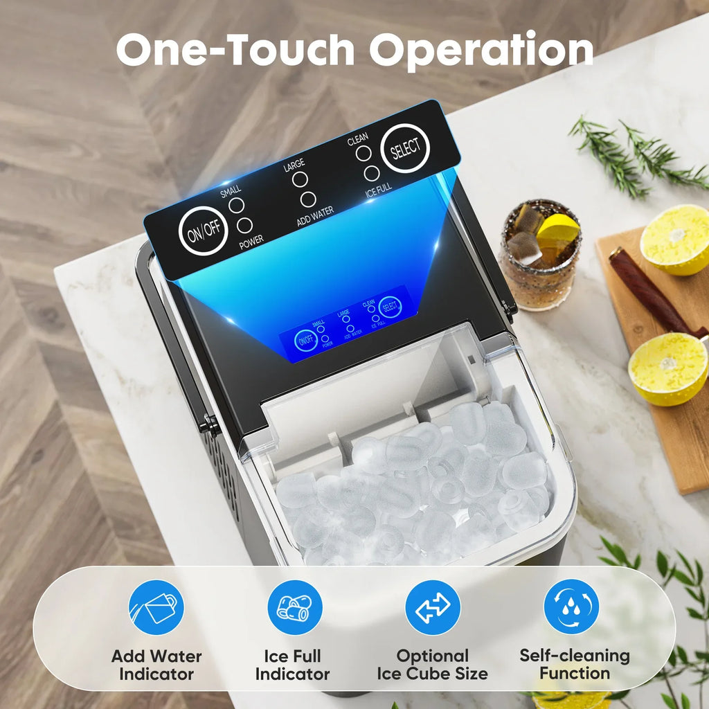 Portable Countertop Ice Maker – Fast Ice Machine, 26 lbs/Day, Compact & Self-Cleaning with Scoop & Basket