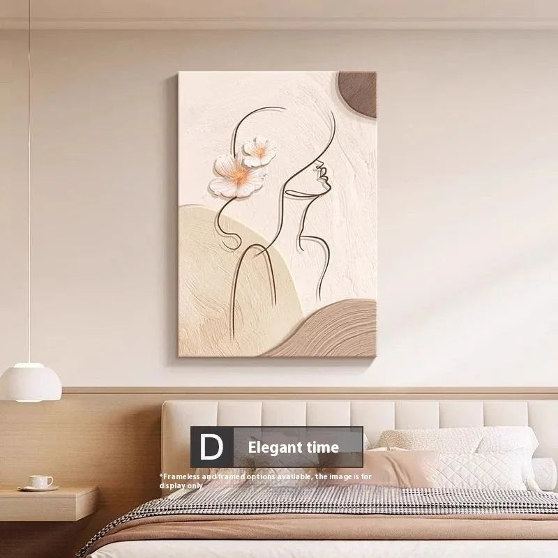 Cream Style Abstract Line Canvas Wall Art – Minimalist Character Mural Boho Modern Home Décor