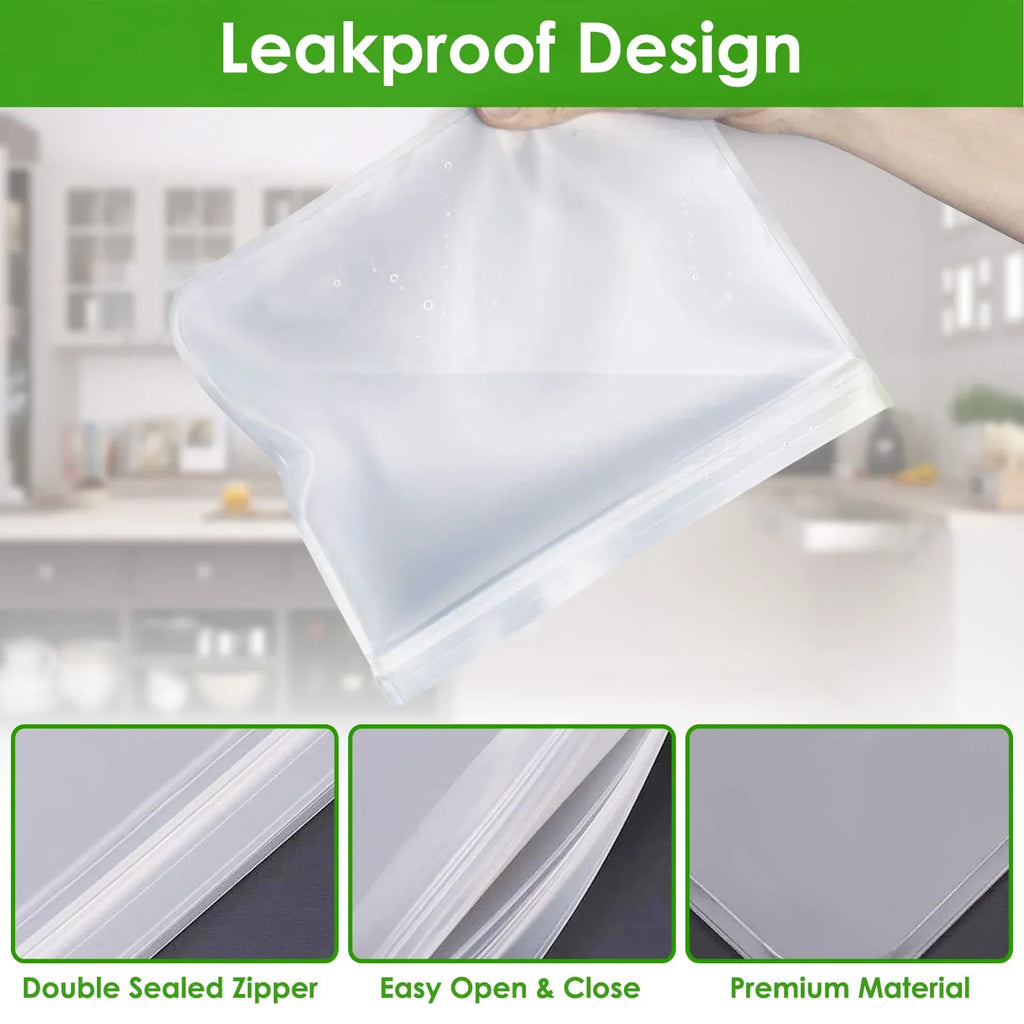 20-Piece Reusable Food Storage Bags Set – Leakproof, BPA-Free Sandwich, Snack, Quart & Gallon Bags – Freezer & Lunch Safe