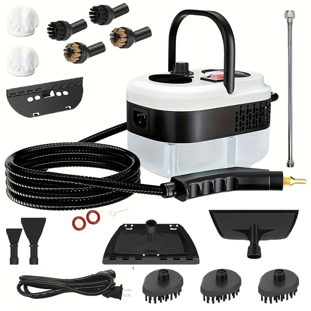 2500W High-Pressure Handheld Steam Cleaner – 1.2L Tank, 12 Attachments, Portable Multi-Surface Steamer for Home & Car