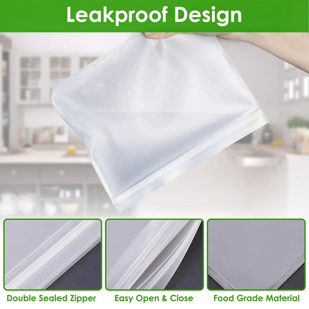 20-Piece Reusable Food Storage Bags Set – Leakproof, BPA-Free Sandwich, Snack, Quart & Gallon Bags – Freezer & Lunch Safe