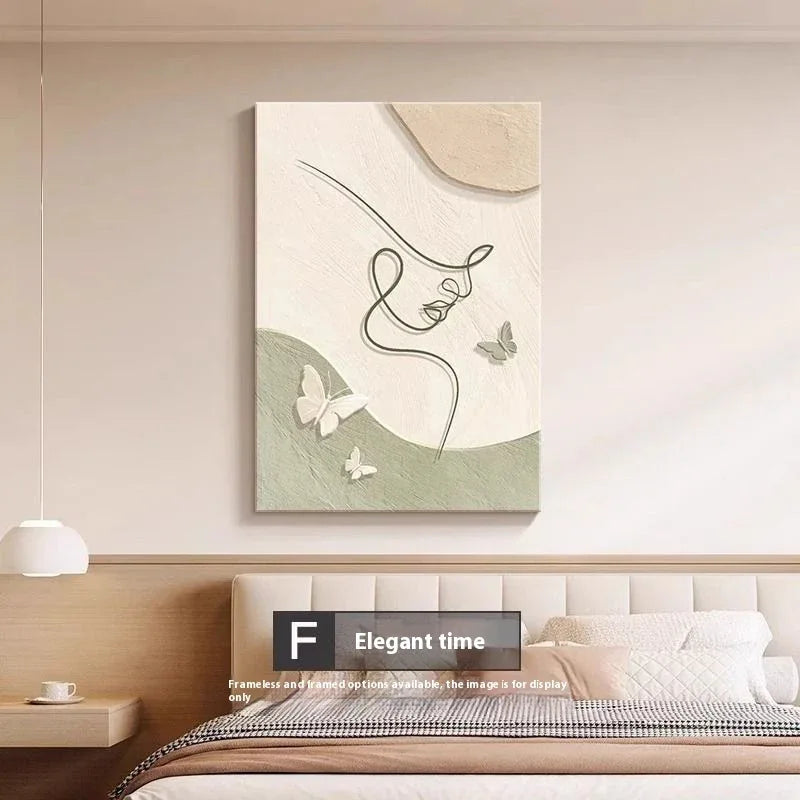 Cream Style Abstract Line Canvas Wall Art – Minimalist Character Mural Boho Modern Home Décor