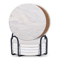 Stylish Set of 6 Round Ceramic Beverage Coasters with Metal Stand - Absorbent Marble Stone Design
