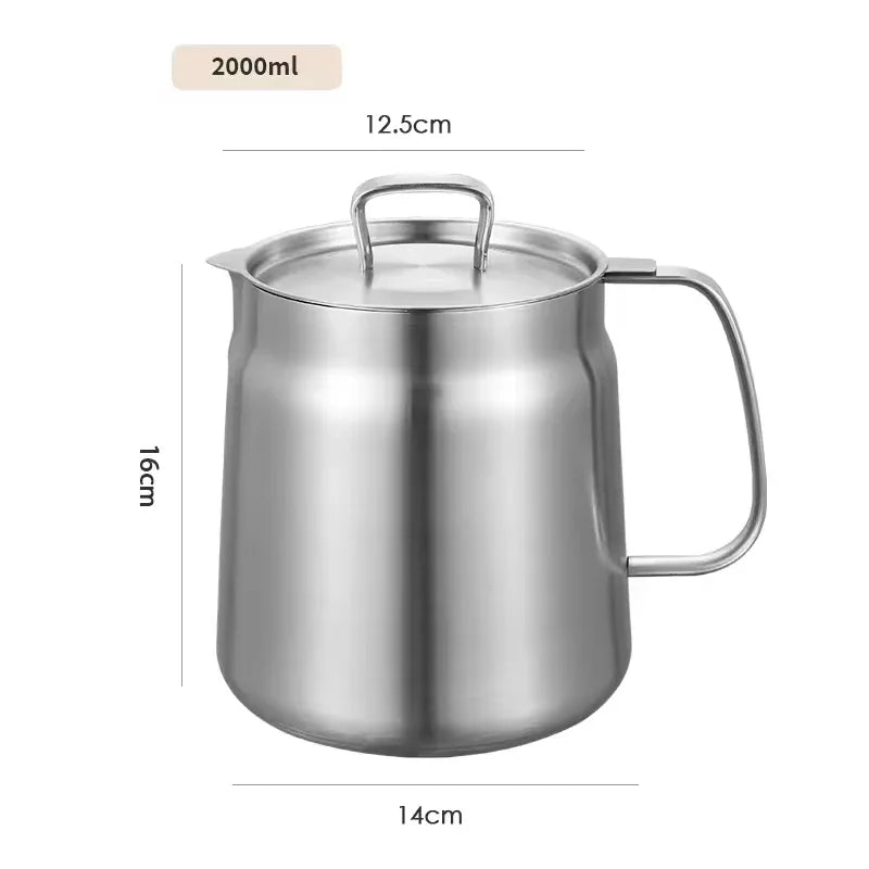 2L Stainless Steel Oil Filter Pot with Fine Mesh Strainer & Frying Basket – Multi-Function Oil Storage & Grease Container