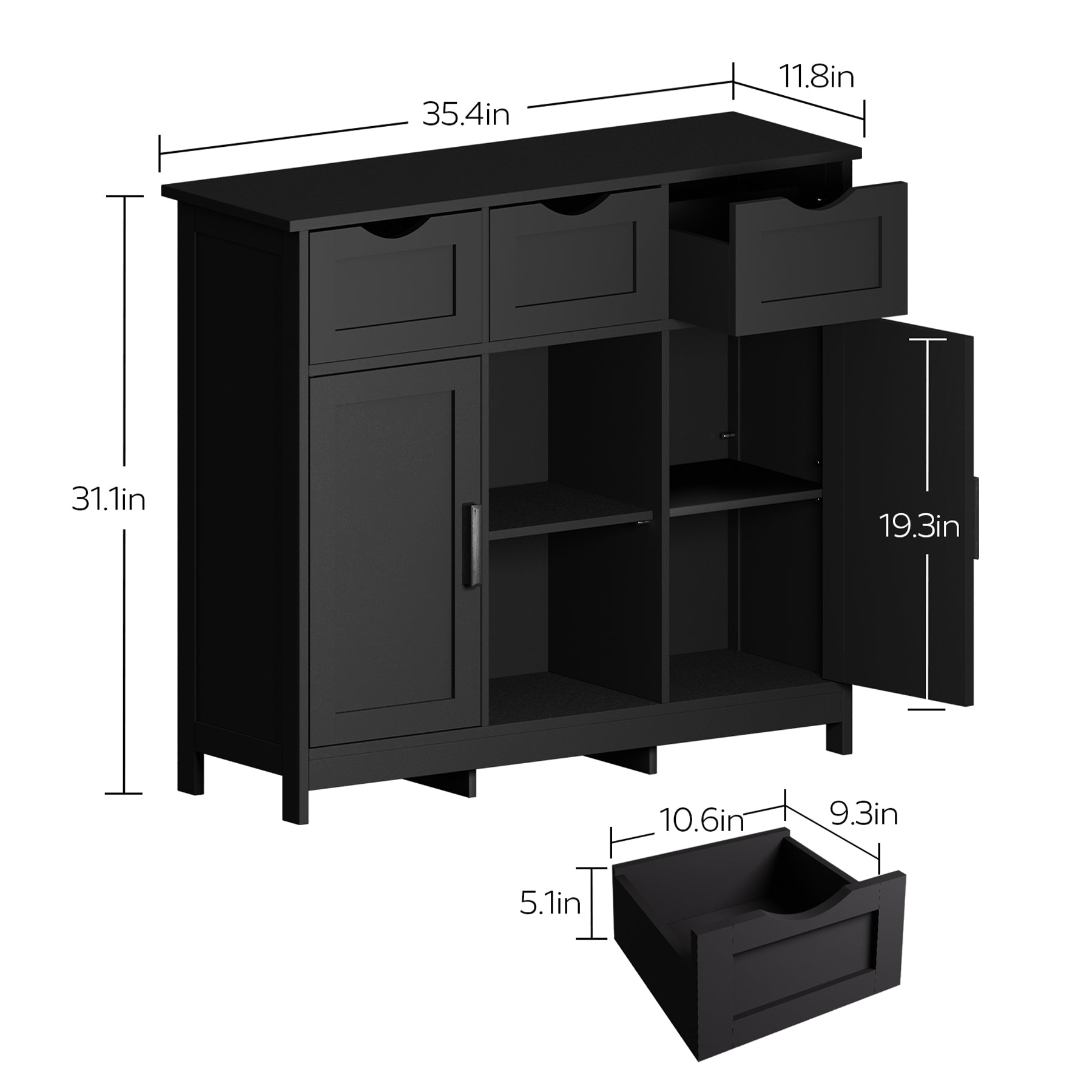 Wooden Floor Cabinet Storage Cabinet With Drawers And Shelves