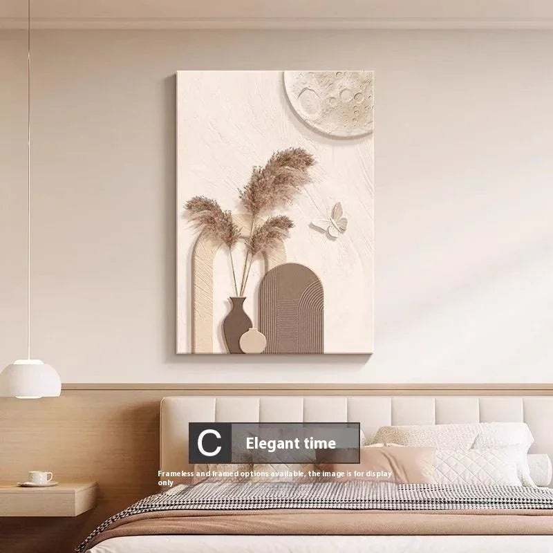 Cream Style Abstract Line Canvas Wall Art – Minimalist Character Mural Boho Modern Home Décor