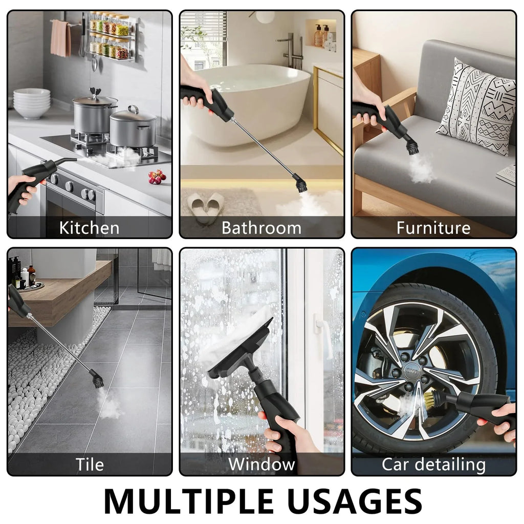 2500W High-Pressure Handheld Steam Cleaner – 1.2L Tank, 12 Attachments, Portable Multi-Surface Steamer for Home & Car