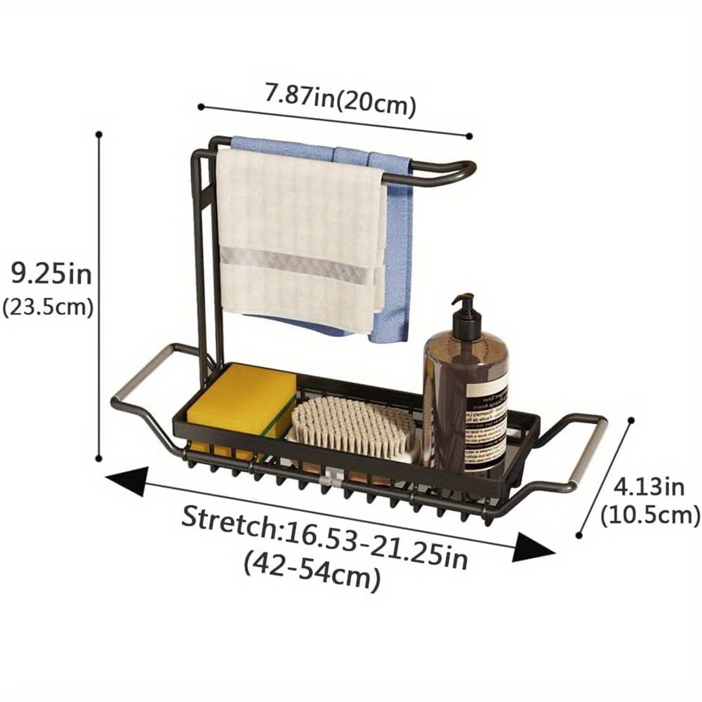 Expandable Stainless Steel Sink Caddy Organizer – Over-Sink Sponge, Dish Brush & Towel Holder (Rustproof, Non-Slip)