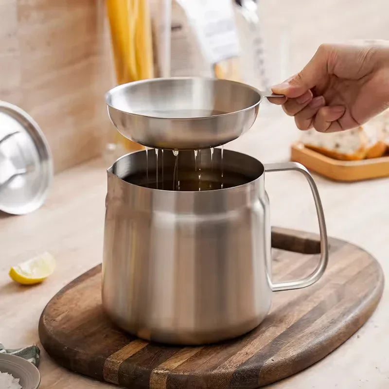 2L Stainless Steel Oil Filter Pot with Fine Mesh Strainer & Frying Basket – Multi-Function Oil Storage & Grease Container