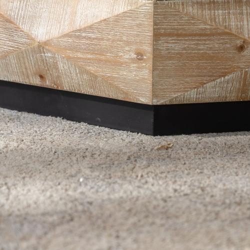 38” Octagon Retro Wood Coffee Table – 3D Embossed Rustic Center Table with Geometric Design for Living Room