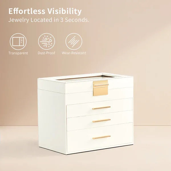 Top Visible White Storage Cabinet with 2 Drawers & Pink Velvet Jewelry Box – Home Organization & Jewelry Storage